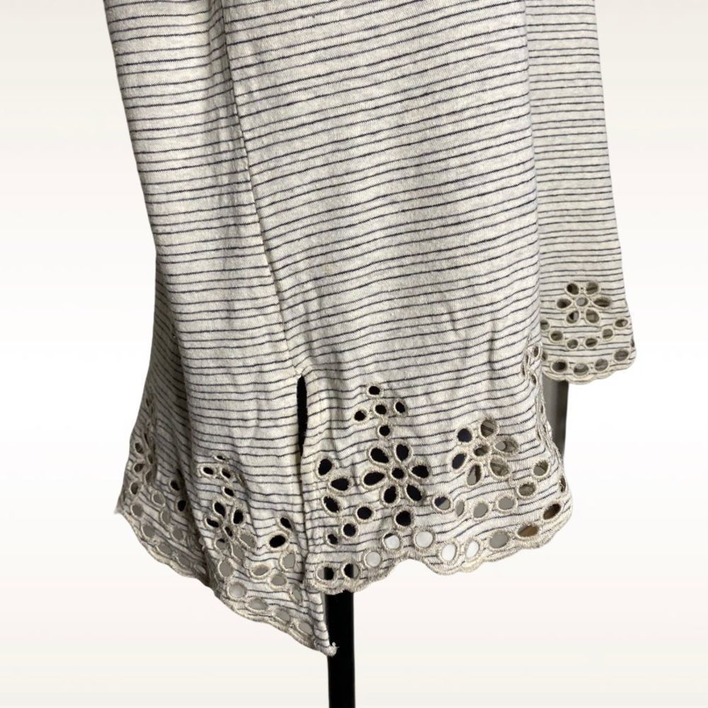 Anthro Postage Eyelet Trimmed Hem Striped Short Sleeve Casual Tee Top - Picture 7 of 8